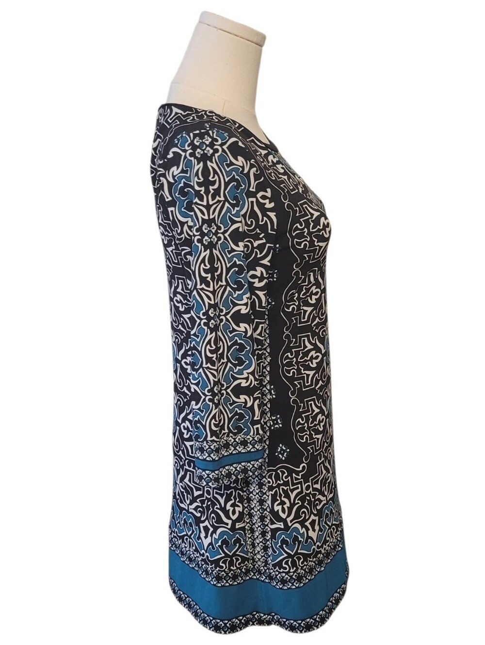 WHBM Black & Teal Long Sleeve Tunic Mini Dress Size XS - Picture 3 of 5